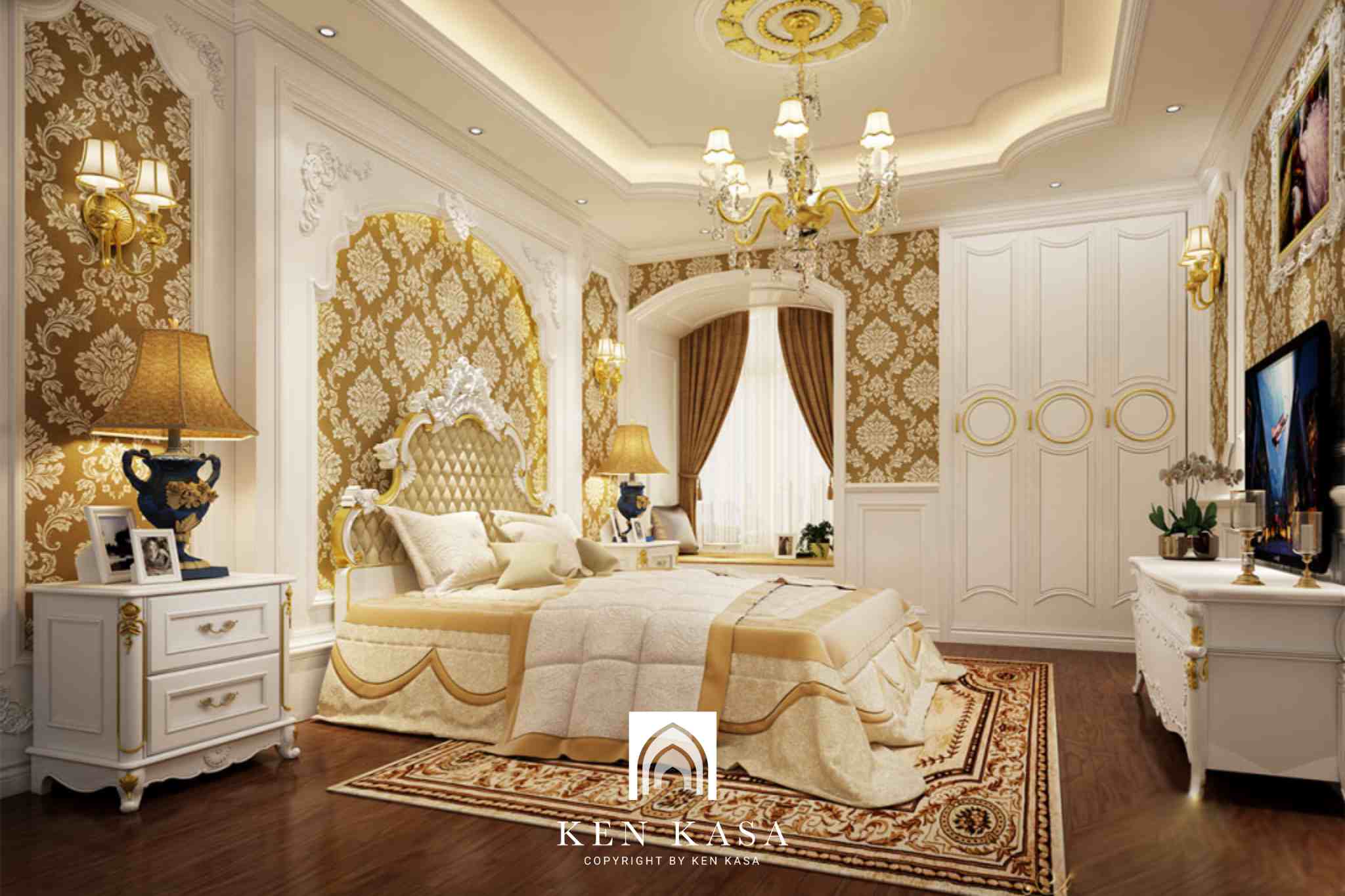 phong cách thiết kế phòng ngủ khách sạn cổ điển 